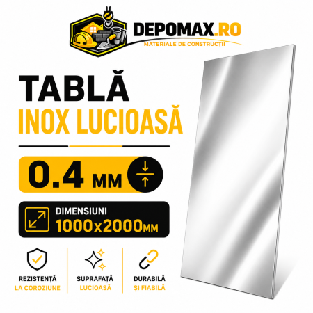 Tabla inox lucioasa BA , 0.4 x 1000 x 2000 mm, 2 mp